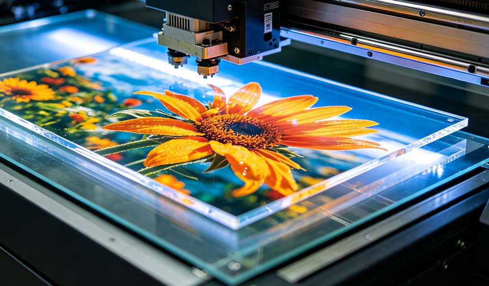 Flatbed UV printer printing on acrylic material.jpg