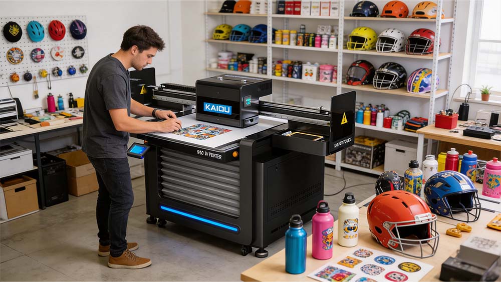 Small batch custom printing studio using industrial UV flatbed printer for personalized sports products.jpg