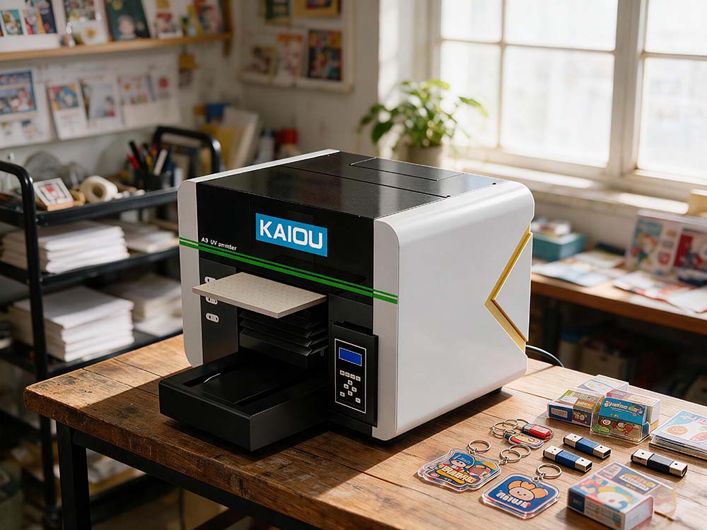 Compact KAIOU small UV flatbed printer for tiny print shops, print keychains USB custom gifts small packaging prototypes low investment.jpg Compact KAIOU small UV flatbed printer for tiny print shops, print keychains USB custom gifts small packaging prototypes low investment.jpg