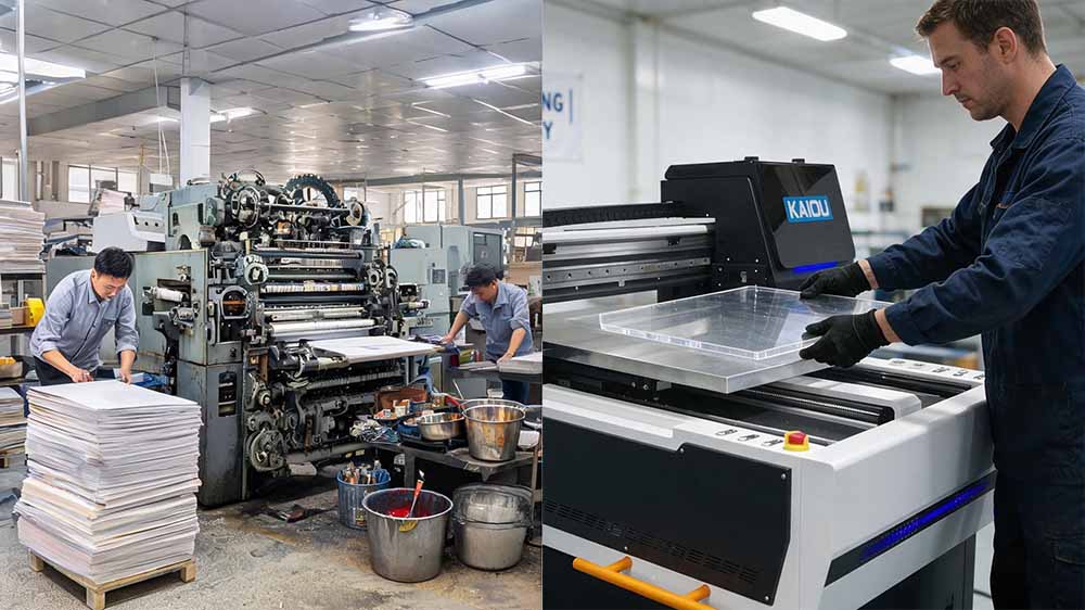 Comparison between traditional printing equipment and modern UV inkjet printing machine.jpg Comparison between traditional printing equipment and modern UV inkjet printing machine.jpg