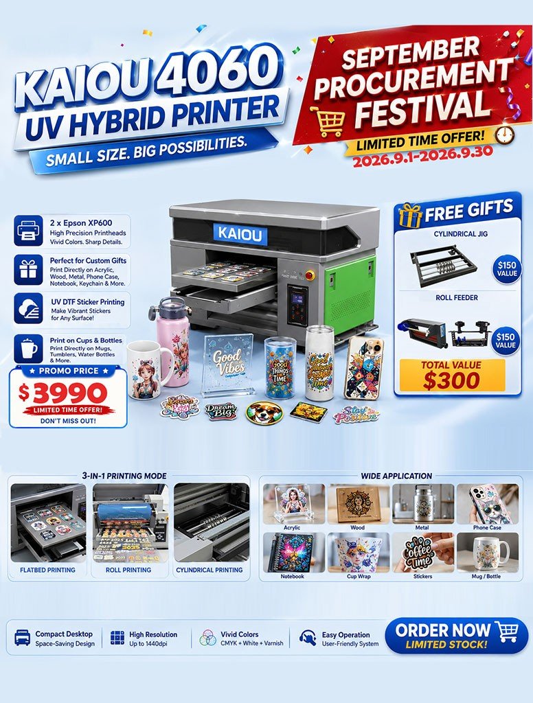 Buy KAIOU Small UV Printer | 2026 4060 3-in-1 Promotion