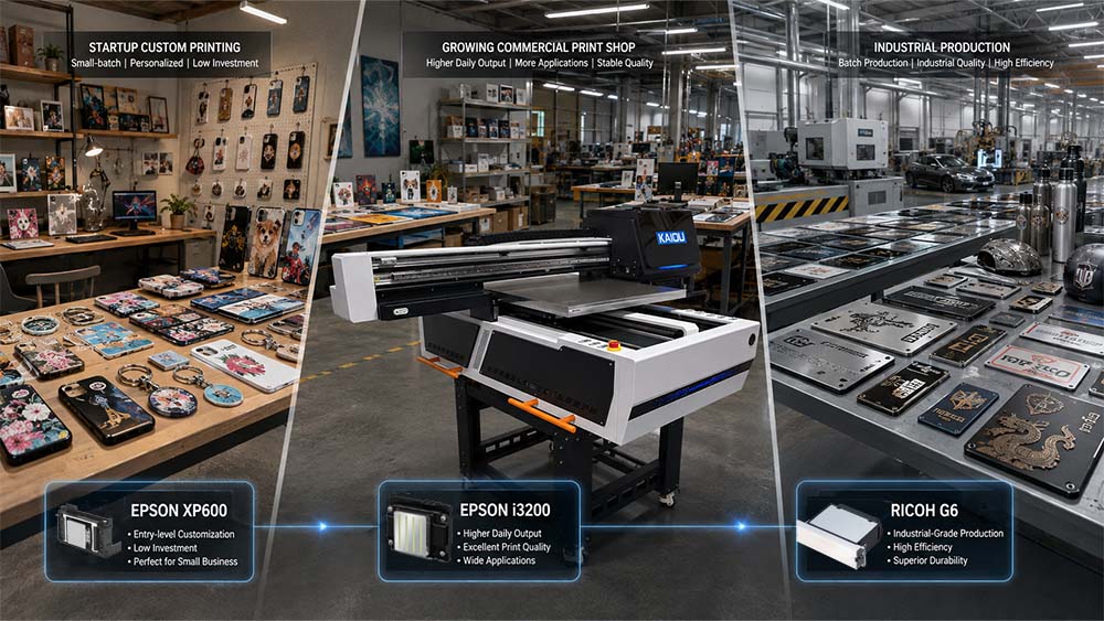 KAIOU 6090 UV flatbed printer with XP600 i3200 and Ricoh G6 printhead options for different production volumes.jpg KAIOU 6090 UV flatbed printer with XP600 i3200 and Ricoh G6 printhead options for different production volumes.jpg